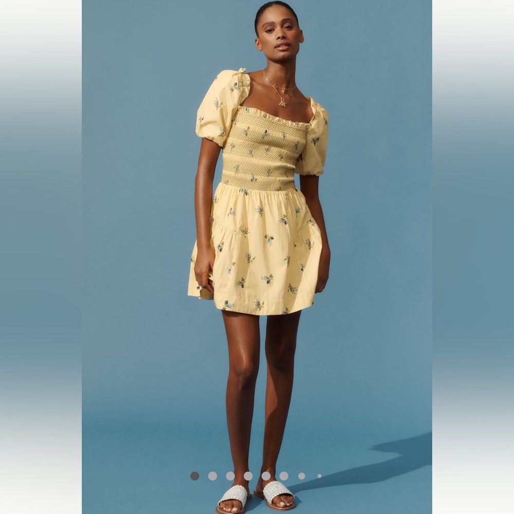 NWT Anthropologie Yellow Floral Mini Dress 3X Pockets Lined